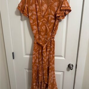 A New Day Orange Sundress with Ruffled Flutter Sleeves